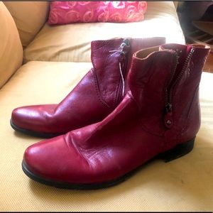 Red leather booties 8.5